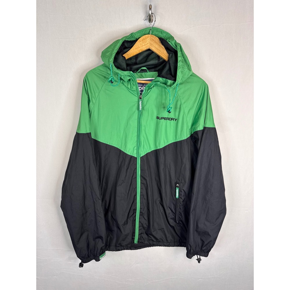 Superdry Sport Mens XL Windbreaker‎ Jacket Green Black Osaka State Track Field